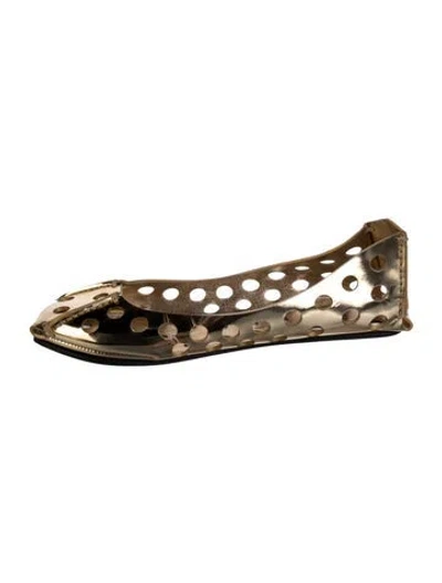 Pre-owned Alaïa Leather Polka Dot Print Ballet Flats In Gold