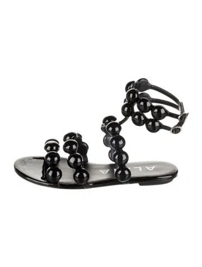 Pre-owned Alaïa Leather Pom-pom Embellishments Sandals In Black