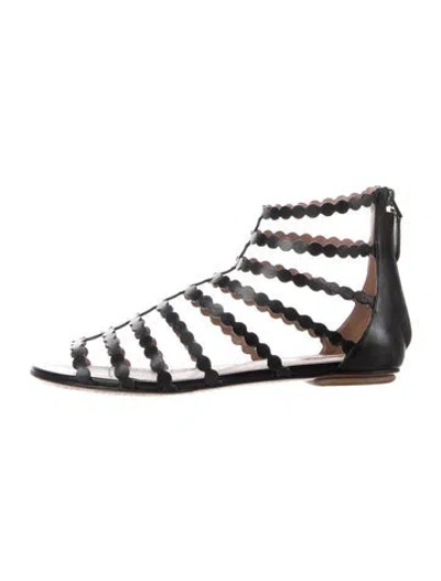 Pre-owned Alaïa Leather Scalloped Accent Gladiator Sandals In Black