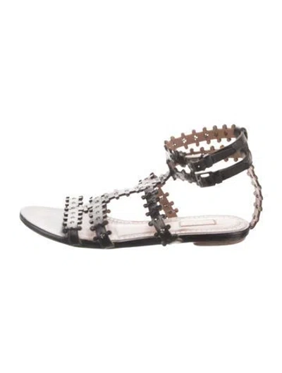 Pre-owned Alaïa Leather Scalloped Accent Gladiator Sandals In Silver