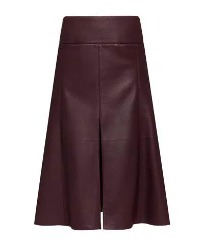Alaïa Leather Slit Skirt In Red