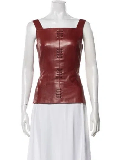 Pre-owned Alaïa Leather Square Neckline Top In Red