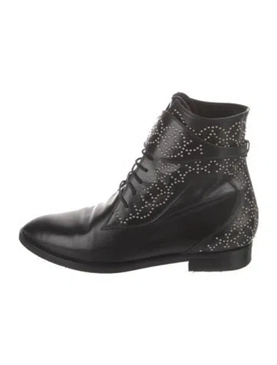Pre-owned Alaïa Leather Studded Accents Combat Boots In Black