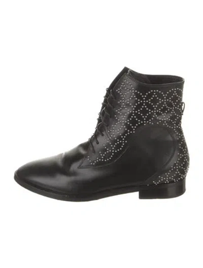 Pre-owned Alaïa Leather Studded Accents Lace-up Boots In Black