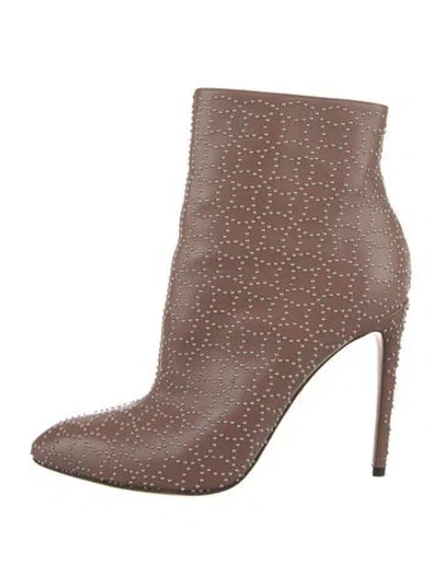 Pre-owned Alaïa Leather Studded Accents Lace-up Boots In Neutral
