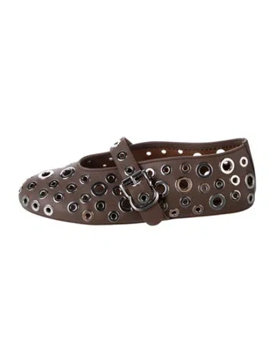Pre-owned Alaïa Leather Studded Accents Mary Jane Flats In Brown