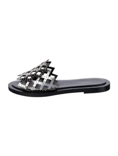 Pre-owned Alaïa Leather Studded Accents Slides In Metallic/silver