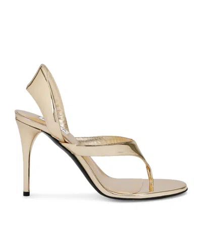 Alaïa Leather Tong Heeled Sandals 90 In Gold