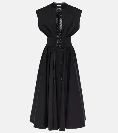 Alaïa Leather-trimmed Cotton Maxi Dress In Black