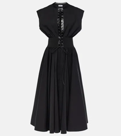 ALAÏA ALAÏA LEATHER-TRIMMED COTTON MAXI DRESS