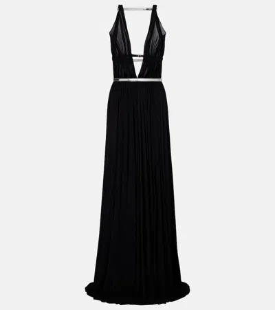 Alaïa Leather-trimmed Draped Gown In Black