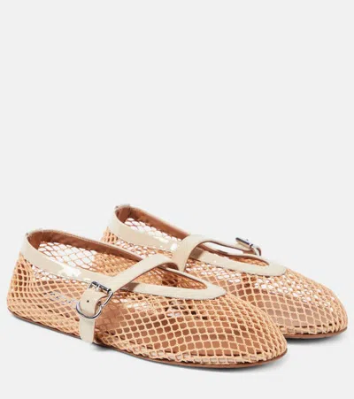 Alaïa Leather-trimmed Fishnet Ballet Flats In Beige