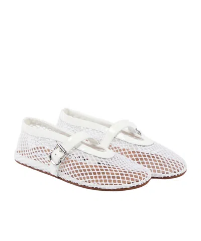 Alaïa Leather-trimmed Fishnet Ballet Flats In White