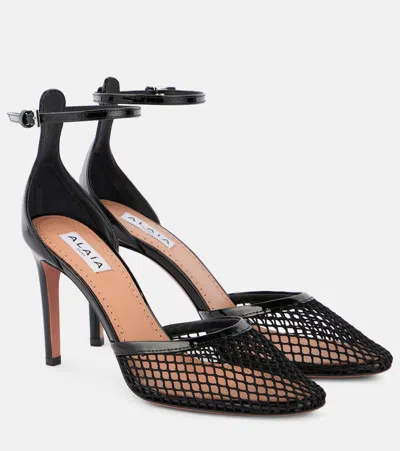 Alaïa Womens Azzedine Alaia Infradito Fishnet 90 Patent-leather Heeled Sandals In Black