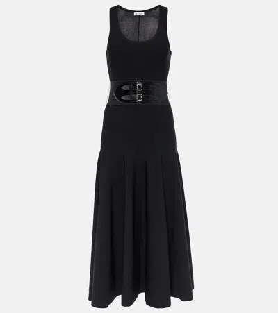 Alaïa Leather-trimmed Midi Dress In Black