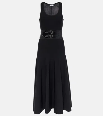 ALAÏA ALAÏA LEATHER-TRIMMED MIDI DRESS