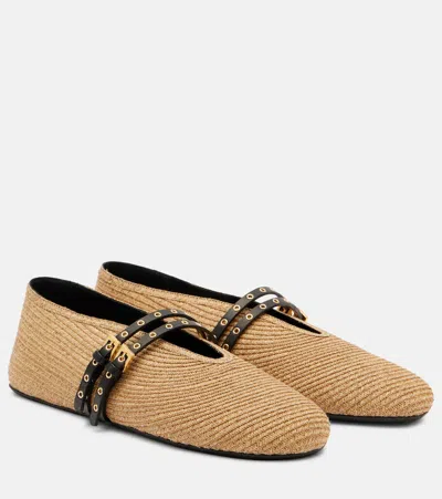 Alaïa Leather-trimmed Straw Ballet Flats In Neutral