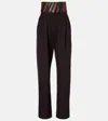 Alaïa High Waist Wool Gabardine Straight Leg Pants With Leather Belt In Brown