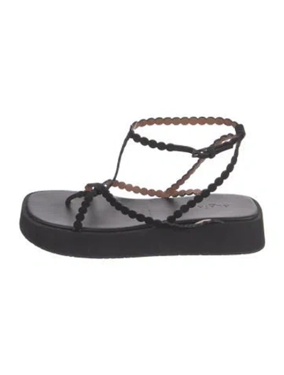 Pre-owned Alaïa Leather T-strap Sandals In Black