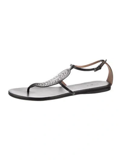 Pre-owned Alaïa Leather T-strap Sandals In Black