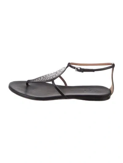 Pre-owned Alaïa Leather T-strap Sandals In Silver