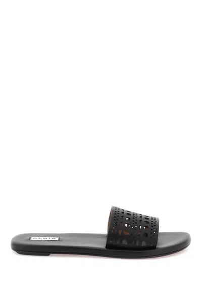 Alaïa Vienne Cutout Flat Slide Sandals In 999 Noir