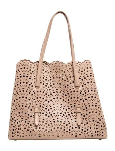 Pre-owned Alaïa Leather Vienne Wave Mina W/ Pouch 32 In Neutral