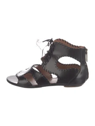 Pre-owned Alaïa Leather Whipstitch Trim Gladiator Sandals In Black