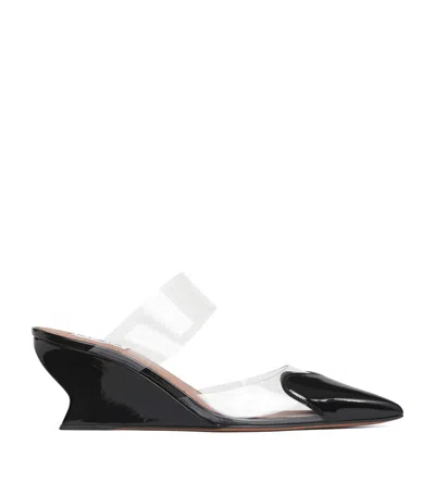 Alaïa Leather-pvc Le Coeur Wedge Mules 60 In Black