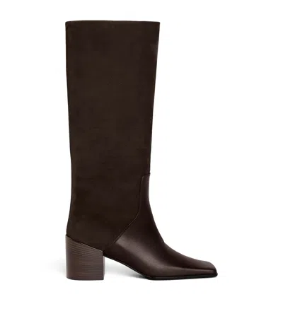 Alaïa Leather-suede Knee-high Boots 55 In Brown