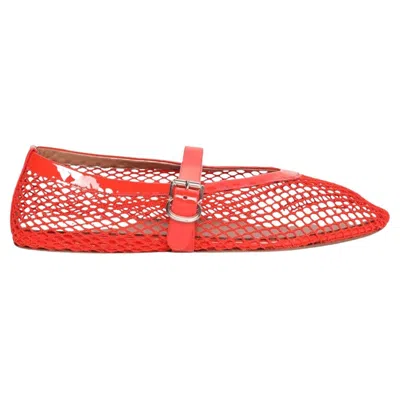 Pre-owned Alaïa Alaia Leather-trimmed Fishnet Ballet Flats It40 In Red