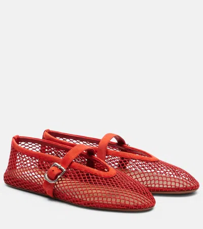 Alaïa Leather-trimmed Fishnet Ballet Flats In Red