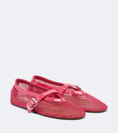 Alaïa Leather-trimmed Fishnet Mary Jane Flats In Pink