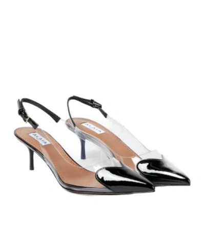 Alaïa Le Coeur Black Patent Leather High Slingback In Animal Print