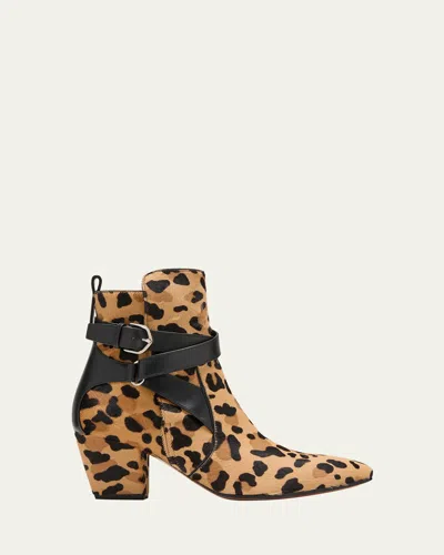 Alaïa Leopard Buckle Ankle Booties In Marron Noir