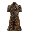 Alaïa Mock-neck Leopard Short-sleeve Skater Mini Dress In Black
