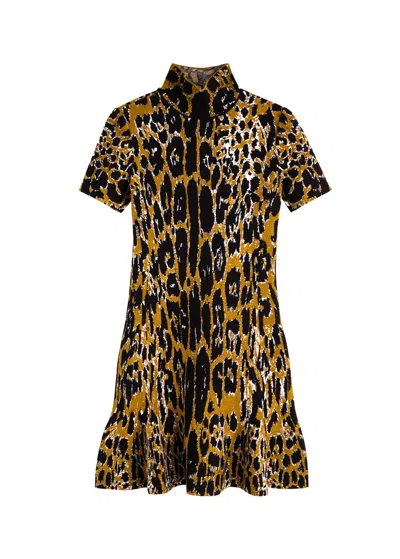 Alaïa Leopard Knitted Mini Dress In Multi Animal
