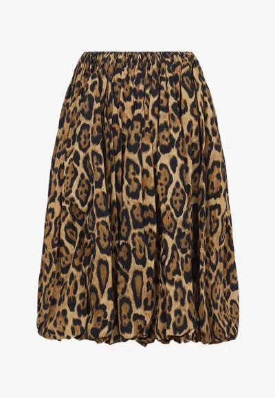 Alaïa Leopard Print A-line Midi Skirt In Multi