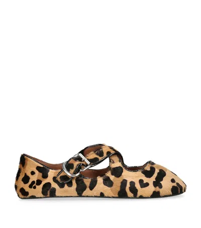 Alaïa Leopard Print Criss-cross Ballet Flats In Brun Sepia