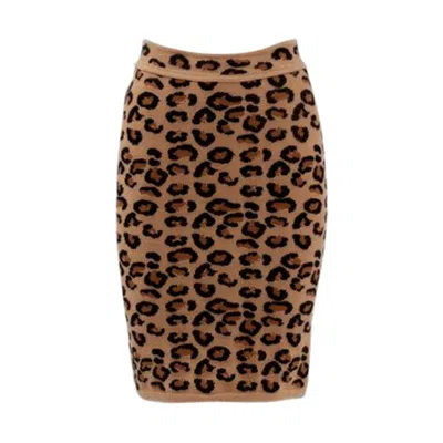 Pre-owned Alaïa Alaia Leopard Print Knit Pencil Skirt, Fall-winter 1991-1992 In Brown