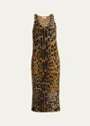 Alaïa Leopard Printed Jacquard Knit Maxi Dress In Noir Multicolor