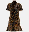 Alaïa Mock-neck Leopard Short-sleeve Skater Mini Dress In Black