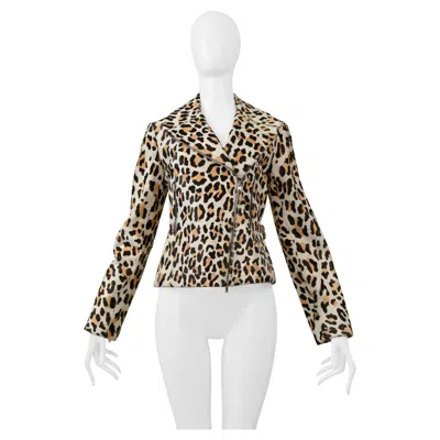 Pre-owned Alaïa Alaia Leopard Print Ponyskin Motorcycle Jacket In Sand