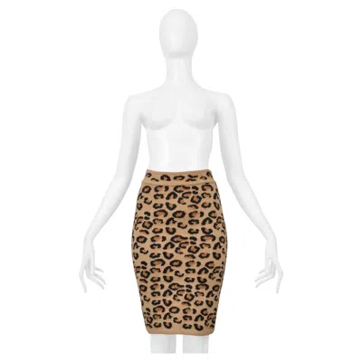 Pre-owned Alaïa Alaia Leopard Print Skirt 1991 In Sand