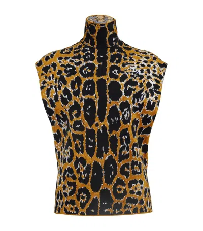 Alaïa Leopard Print Sleeveless Top In Noir Multicolor