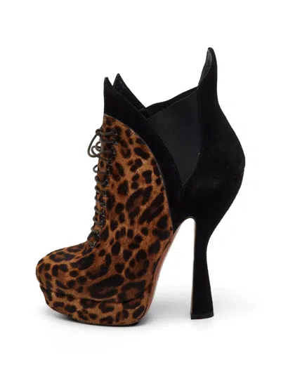Pre-owned Alaïa Leopard-print Lace-up Ankle Boots In Brown