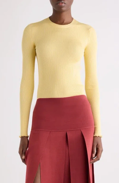 Alaïa Lettuce Edge Rib Silk Blend Sweater In Yellow