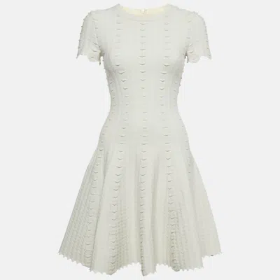Pre-owned Alaïa Light Beige Textured Wool Knit Flared Mini Dress S In Sand