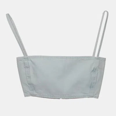 Pre-owned Alaïa Light Blue Denim Bandeau Bustier Top S