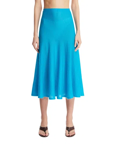 ALAÏA LIGHT BLUE FLARED CASHMERE KNIT SKIRT